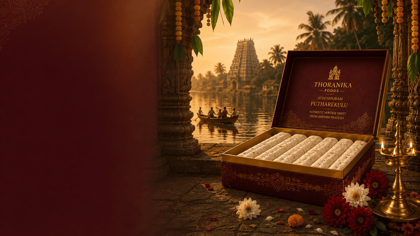 Premium Thoranika Putharekulu box in an Atreyapuram temple setting